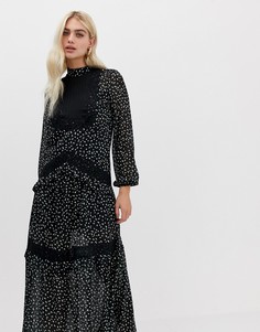 Черное платье макси с кружевной отделкой River Island-Черный