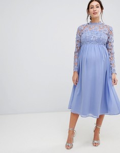 Приталенное платье миди с кружевными рукавами Chi Chi London Maternity-Синий