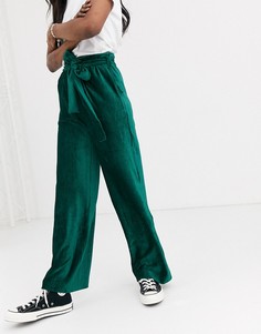 Широкие вельветовые брюки с поясом Moon River-Зеленый