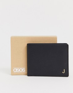 Черный кожаный бумажник с буквой "J" ASOS DESIGN