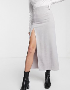 Светло-серая юбка миди прямого кроя с боковым разрезом Weekday Amani-Серый