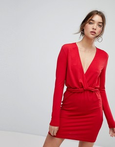 Платье с длинными рукавами и оборкой на талии Ivyrevel-Красный