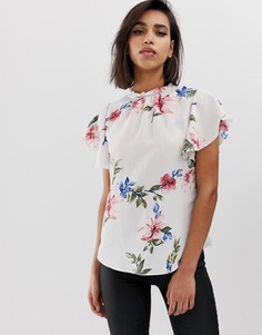 Топ с рукавами-оборками и цветочным принтом AX Paris-Мульти