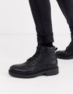 Черные кожаные ботинки на толстой подошве со шнуровкой Jack & Jones-Черный