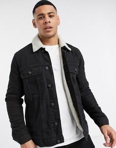 Черная джинсовая куртка с плюшевой подкладкой ASOS DESIGN-Черный