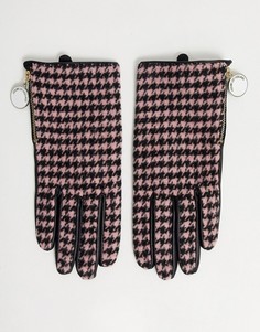 Кожаные перчатки со вставками в ломаную клетку House of Holland-Мульти