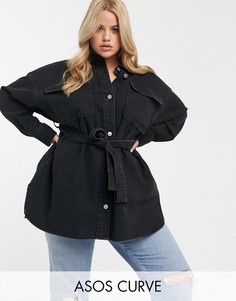 Джинсовая рубашка в стиле вестерн с поясом ASOS DESIGN Curve-Черный