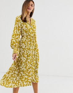 Платье-рубашка миди с цветочным принтом French Connection-Желтый