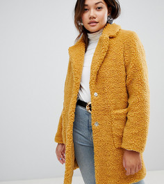 Пальто горчичного цвета из искусственного меха New Look-Желтый