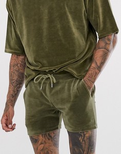 Комбинируемые велюровые короткие шорты цвета хаки облегающего кроя ASOS DESIGN-Синий
