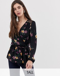 Топ с запахом, сетчатыми вставками и цветочным принтом New Look Tall-Мульти