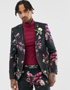 Супероблегающий пиджак с цветочным принтом Twisted Tailor-Черный