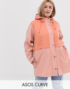 Розовый дождевик в стиле колор блок ASOS DESIGN curve-Мульти