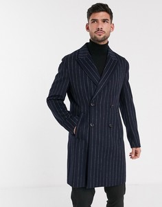 Пальто в полоску из высококачественной смесовой ткани Gianni Feraud-Темно-синий