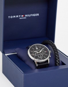 Подарочный набор из часов с кожаным ремешком и браслета Tommy Hilfiger-Черный