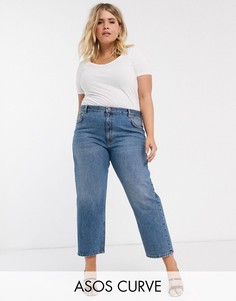 Прямые джинсы винтажного оттенка с классической талией ASOS DESIGN Curve-Синий