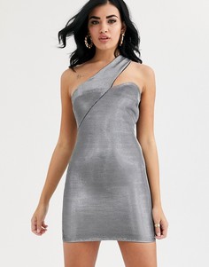 Асимметричное платье мини на одно плечо ASOS DESIGN-Серебристый