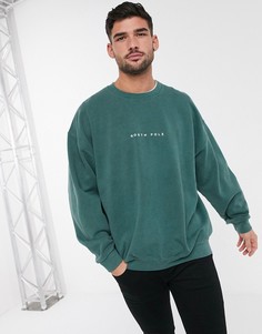 Зеленый новогодний oversize-свитшот с надписью \"north pole\" Topman