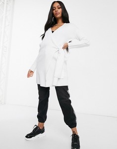 Белый длинный кардиган с запахом NA-KD