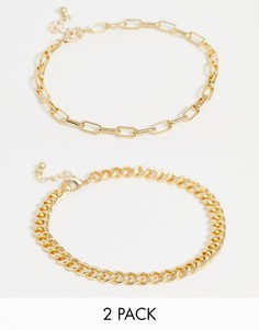 Набор из 2 золотистых браслетов-цепочек на ногу DesignB-Золотой