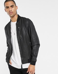 Черный кожаный бомбер AllSaints