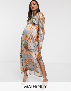 Чайное платье макси с цветочным принтом Hope & Ivy Maternity-Мульти
