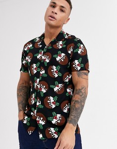 Рубашка с новогодним принтом и отложным воротником Urban Threads-Мульти