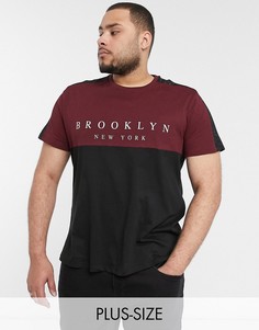 Бордовая футболка со вставками колор блок и надписью \"Brooklyn\" New Look PLUS-Красный