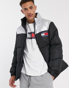 Черная дутая куртка со вставкой металлик Tommy Jeans-Черный