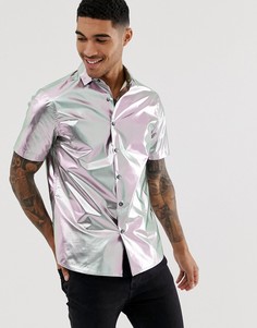 Фестивальная рубашка классического кроя с отложным воротником и эффектом металлик ASOS DESIGN-Серебряный