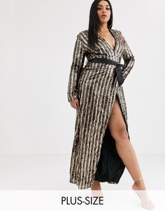 Асимметричное платье с глубоким вырезом и отделкой пайетками Club L London Plus-Мульти