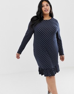 Платье с длинными рукавами и принтом в горошек Glamorous Curve-Темно-синий