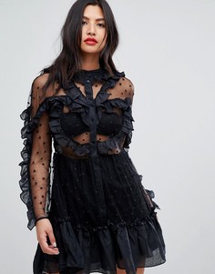 Полупрозрачное платье мини с оборками Stevie May-Черный