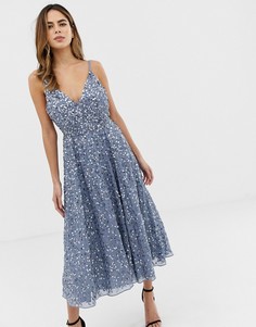 Платье миди с пышной юбкой и пайетками ASOS DESIGN-Синий