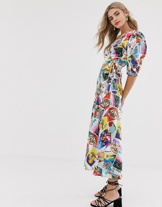 Атласная юбка миди с принтом Twisted Wunder-Мульти