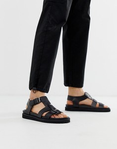 Черные кожаные сандалии на массивной подошве ASOS DESIGN-Черный
