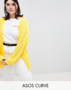 Oversize-кардиган крупной вязки в рубчик на пуговицах ASOS DESIGN Curve-Желтый
