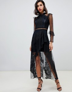 Черное кружевное платье макси River Island-Черный