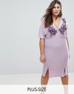 Платье миди с глубоким вырезом и вышивкой Club L Plus-Фиолетовый