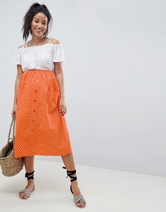 Хлопковая юбка миди в горошек с пуговицами ASOS DESIGN Maternity-Оранжевый