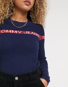 Трикотажный джемпер из органического хлопка с логотипом Tommy Jeans-Темно-синий