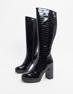 Черные сапоги на платформе и каблуке New Look-Черный цвет