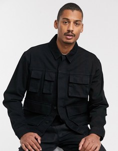 Черная джинсовая куртка с карманами в стиле милитари ASOS DESIGN-Черный