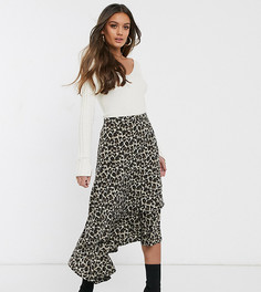 Асимметричная юбка миди с леопардовым принтом Missguided Petite-Мульти