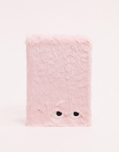 Розовый блокнот с искусственным мехом Monki
