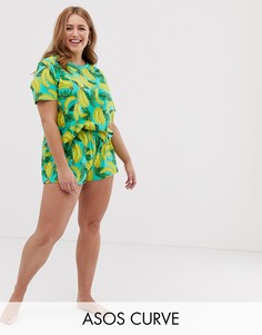 Пижамные шорты с принтом бананов ASOS DESIGN Curve mix & match-Мульти