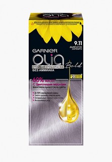 Краска для волос Garnier Olia" с цветочными маслами, без аммиака, оттенок 9.11 Дымчатое серебро, сиреневый, 110 мл.