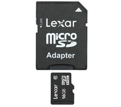 Карта памяти 16Gb - Lexar - Micro Secure Digital HC Class 10 LSDMI16GABEUC10A с переходником под SD