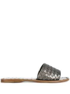 Bottega Veneta шлепанцы с плетеным дизайном и металлическим отблеском
