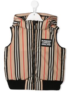 Burberry Kids дутый жилет в полоску Icon Stripe